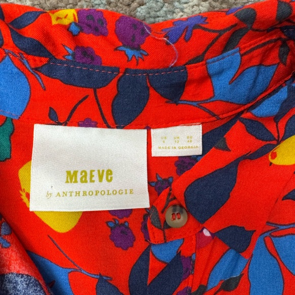 Anthropologie Maeve Button Up Blithe Blouse Fruit Lemons Red Top Size 8 - Picture 5 of 10